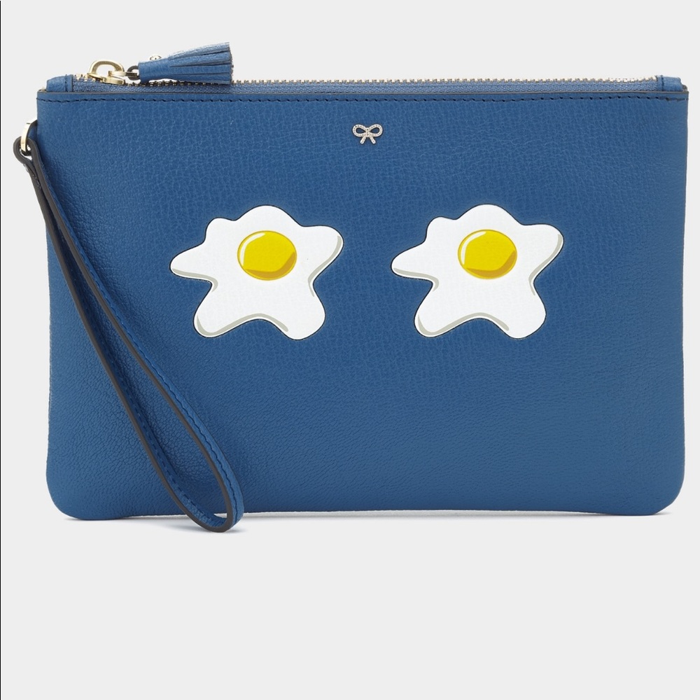 Anya Hindmarch Blue Clutch with Fried Egg Design